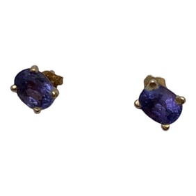 Pair Of 14k Yellow Gold & Tanzanite Earrings
