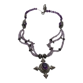 Sterling Silver & Purple Stone Pendant Necklace