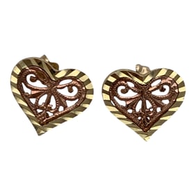 Pair Of 14k Yellow Gold Heart Earrings