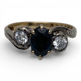 18k Yellow Gold Diamond & Sapphire Ring