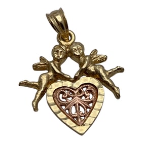 14k Yellow Gold Cherub Heart Pendant
