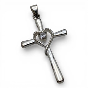 Sterling Silver Cross Pendant With Clear Stone