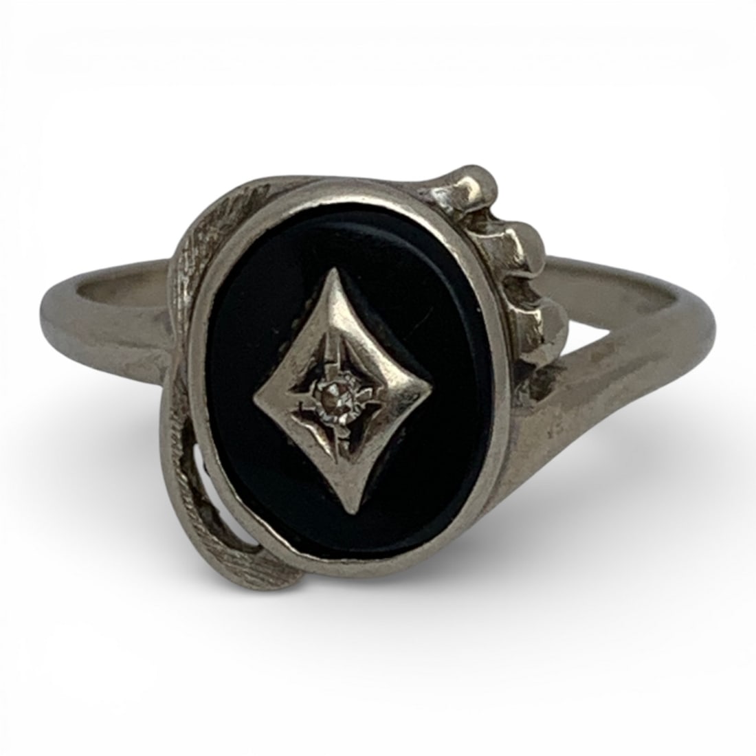 10k White Gold & Diamond Mourning Ring (1 of 4)