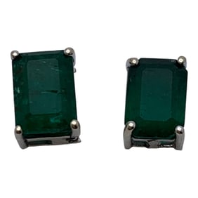Pair Of 14k White Gold & Emerald Earrings