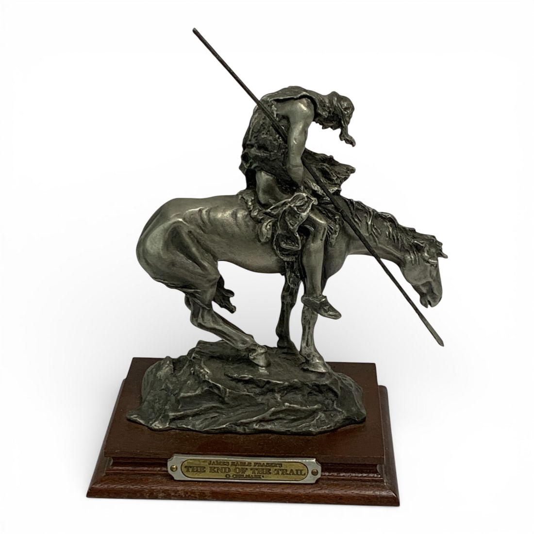 1988 James Earle Fraser Pewter Sculpture: The End Of The TrailSigned On Edge: Ajmes Earle Fraser's The End Of The Trail, Chilmark, 457/2500, 1988, Chilmark, Fine PewterMarked On Bottom: The End Of The Trail, Inspired By James Earle Fraser, 19