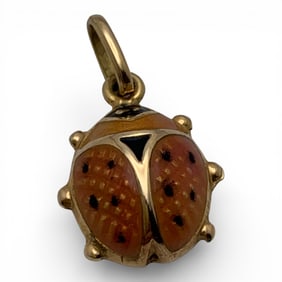 18k Yellow Gold Enameled Lady Bug Pendant