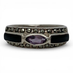 Sterling Silver Marcasite & Purple Stone Ring