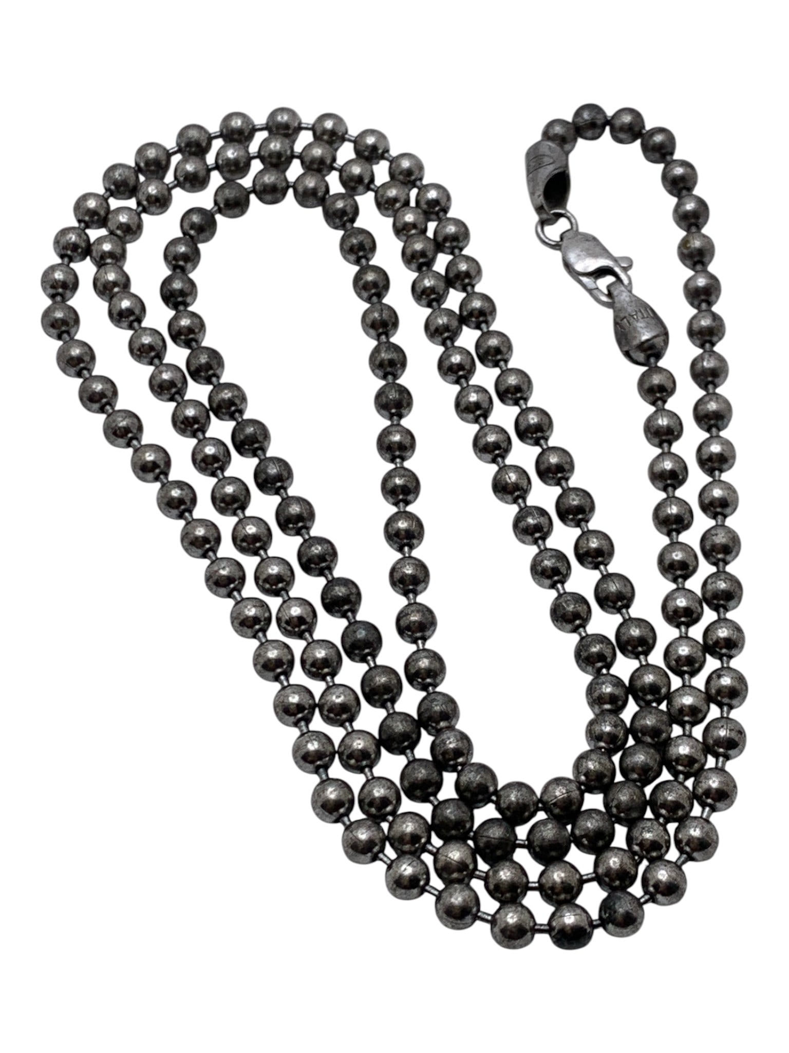 Sterling Silver Beaded Necklace: Marked 925 - 34" Long - 36.8 Grams