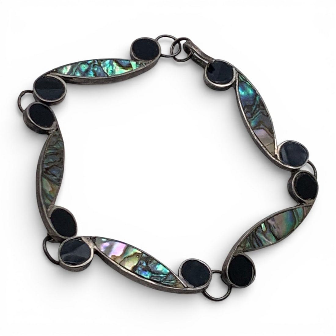 Silver & Abalone Bracelet: Tests Silver - 7 3/4" Long - 10.8 Grams