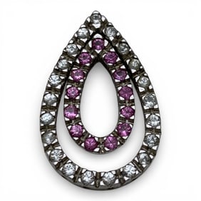 Sterling Silver Pendant W Clear & Pink Stones