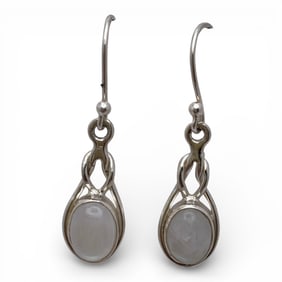 Pair Of Sterling Silver & White Stone Earrings