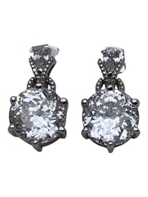 Pair Of Sterling Silver & Clear Stone Earrings