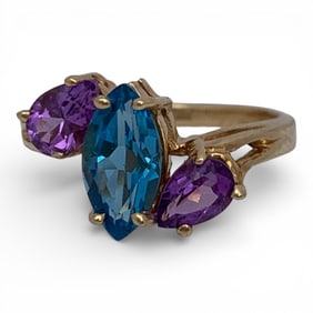 10k Yellow Gold Topaz & Amethyst Ring