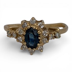 14k Yellow Gold Diamond & Sapphire Ring
