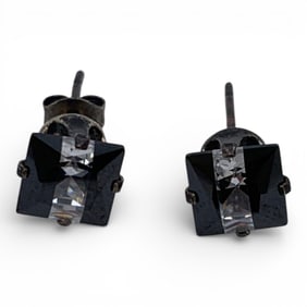 Pair Of Sterling Silver & Clear Stone Earrings