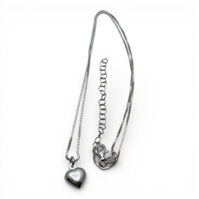 Sterling Box Chain Necklace W Heart Pendant