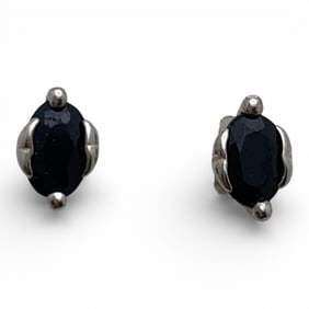 Pair Of Sterling Silver & Dark Stone Earrings