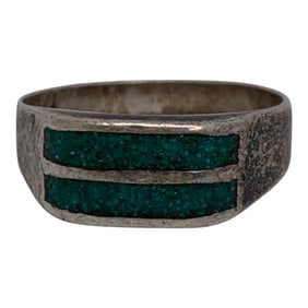 Sterling Silver Ring With Green Stones