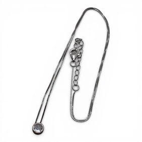 Sterling Box Chain Necklace W Clear Stone Pendant