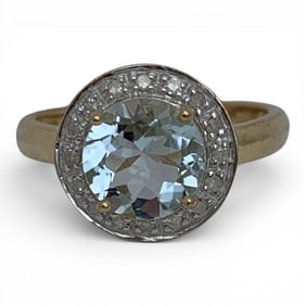 10k Yellow Gold Diamond & Aquamarine Ring
