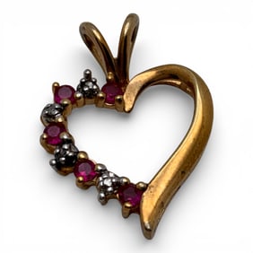 Sterling Gold Tone Heart Pendant W Pink Stones