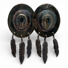 Sterling Silver Hat Earrings With Feathers