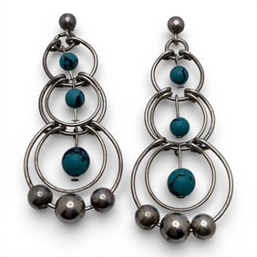 Pair Of Sterling Silver & Blue Stone Earrings