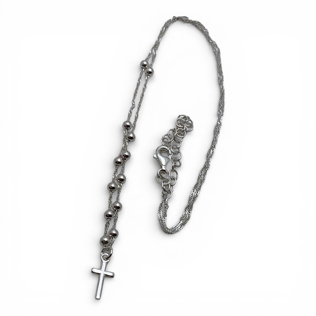 Sterling Silver Necklace With Cross Charm: Marked 925 - 18 1/4" Long - 2.7 Grams
