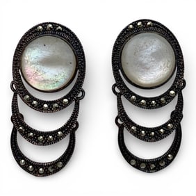 Sterling Marcasite & Mother Of Pearl Earrings