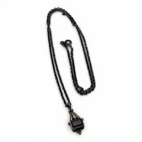 Sterling Silver & Red Stone Pendant Necklace