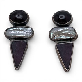 Pair Of Sterling Silver Earrings With Stones