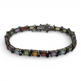 Sterling Silver Bracelet With Colored Stones