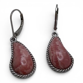 Pair Of Sterling Silver & Pink Stone Earrings