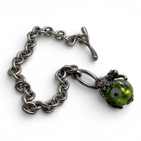 Sterling Silver Bracelet With Art Glass Charm