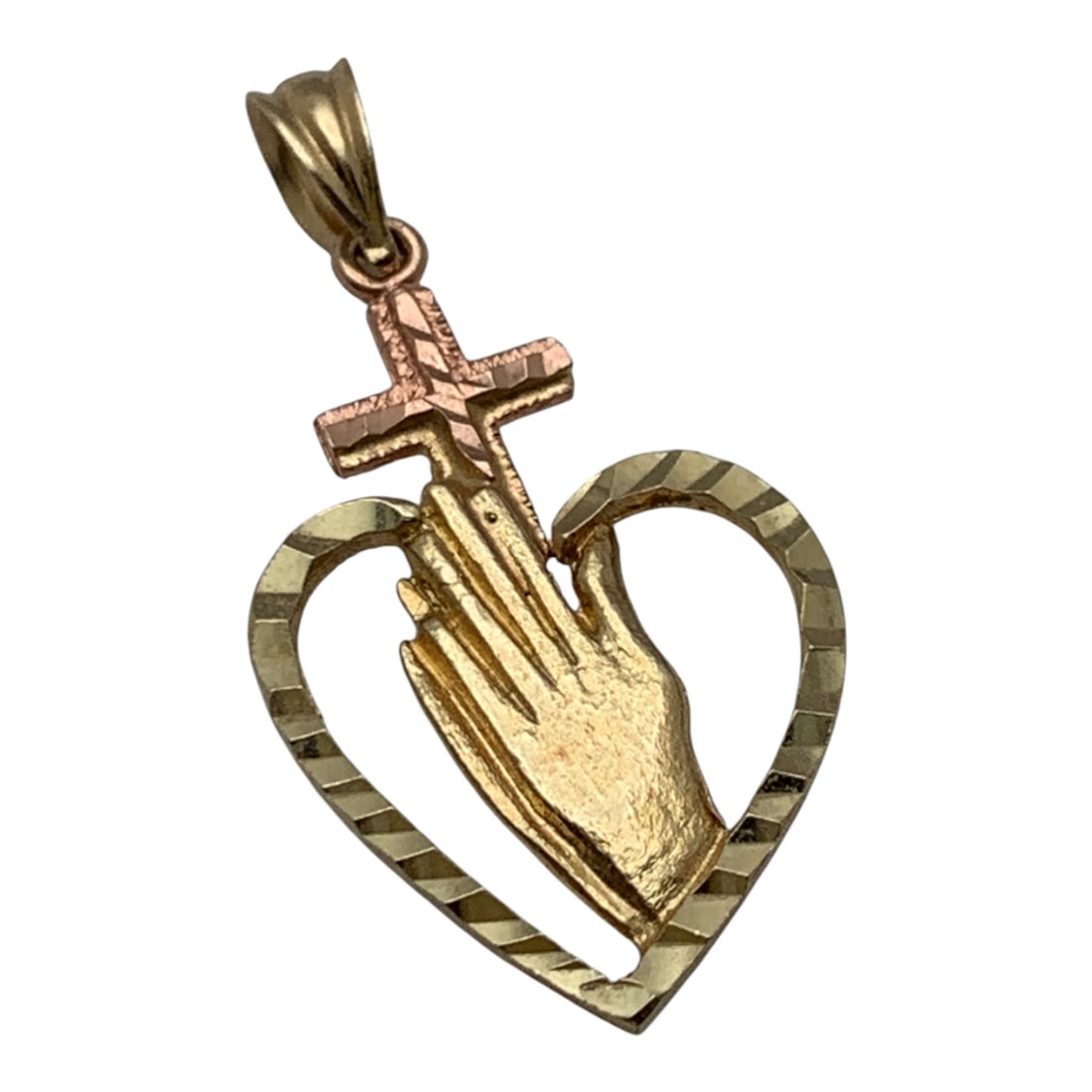 14k Yellow Gold Praying Hands Pendant: Marked 14k - 1 1/8" Long - 0.8 DwtGemstones Tested With Presidium Gem Tester Il - Berners Does Not Guarantee Authenticity Of Gemstones