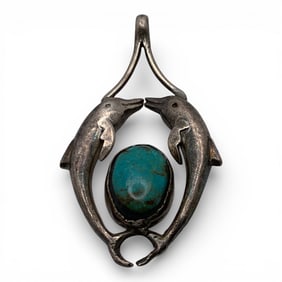 Silver Dolphin Pendant With Blue Stone