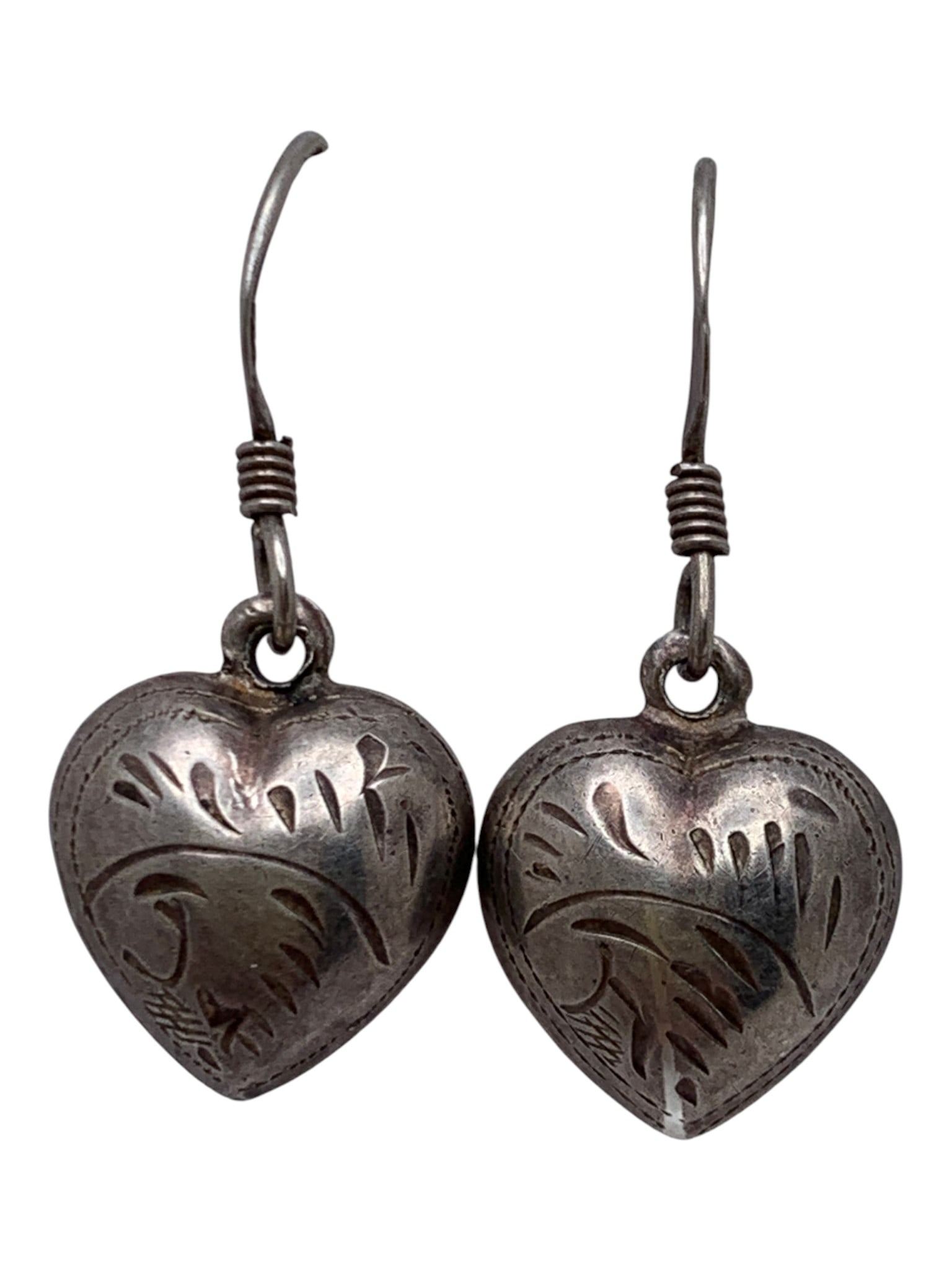 Pair Of Sterling Heart Earrings: Marked 925 - 1" Long - 2.0 Grams