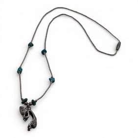 Silver Pendant Necklace With Blue Stones