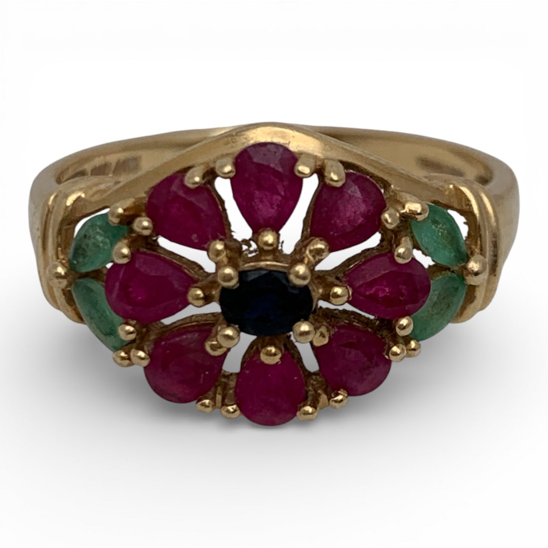 14k Gold Sapphire Ruby & Emerald Ring