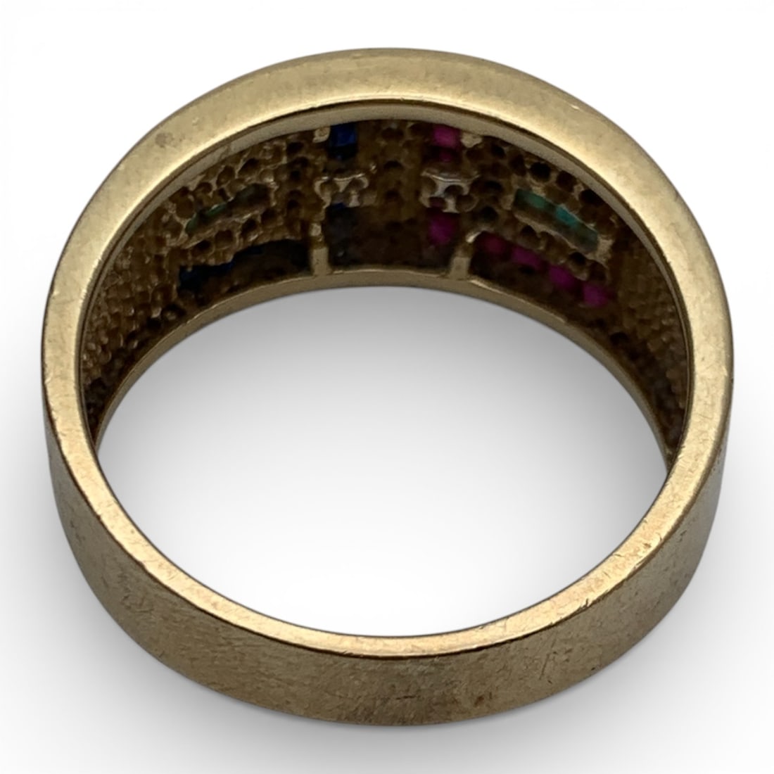 14k Gold Diamond Emerald Ruby & Sapphire Ring - 2