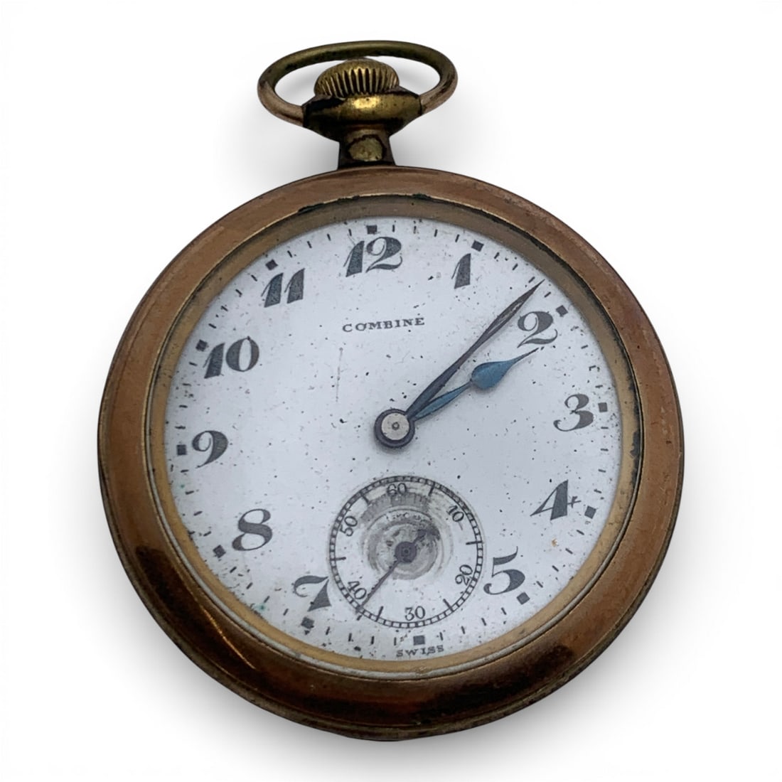 Combine Gold Tone Pocket Watch: Marked On Face: CombineMarked On Back Case: HudsonMarked On Movement: Combine. W. Co., Swiss, 7 Jewels2 1/2" Long - 68.0 Grams