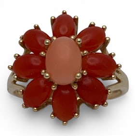 14k Yellow Gold & Orange Coral Ring