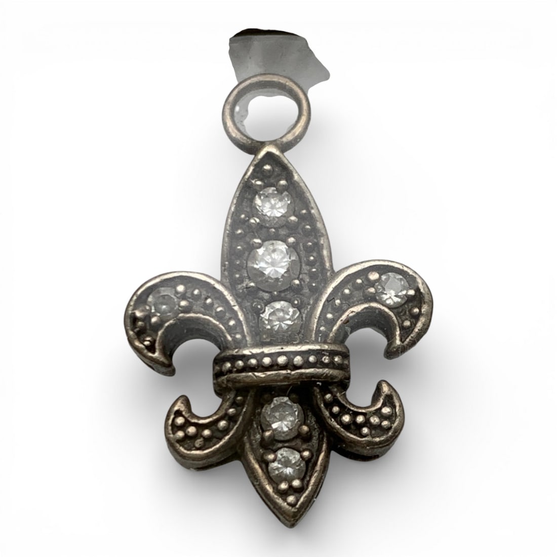 Sterling French Symbol With Clear Stone Charm: Marked 925 - See Photos