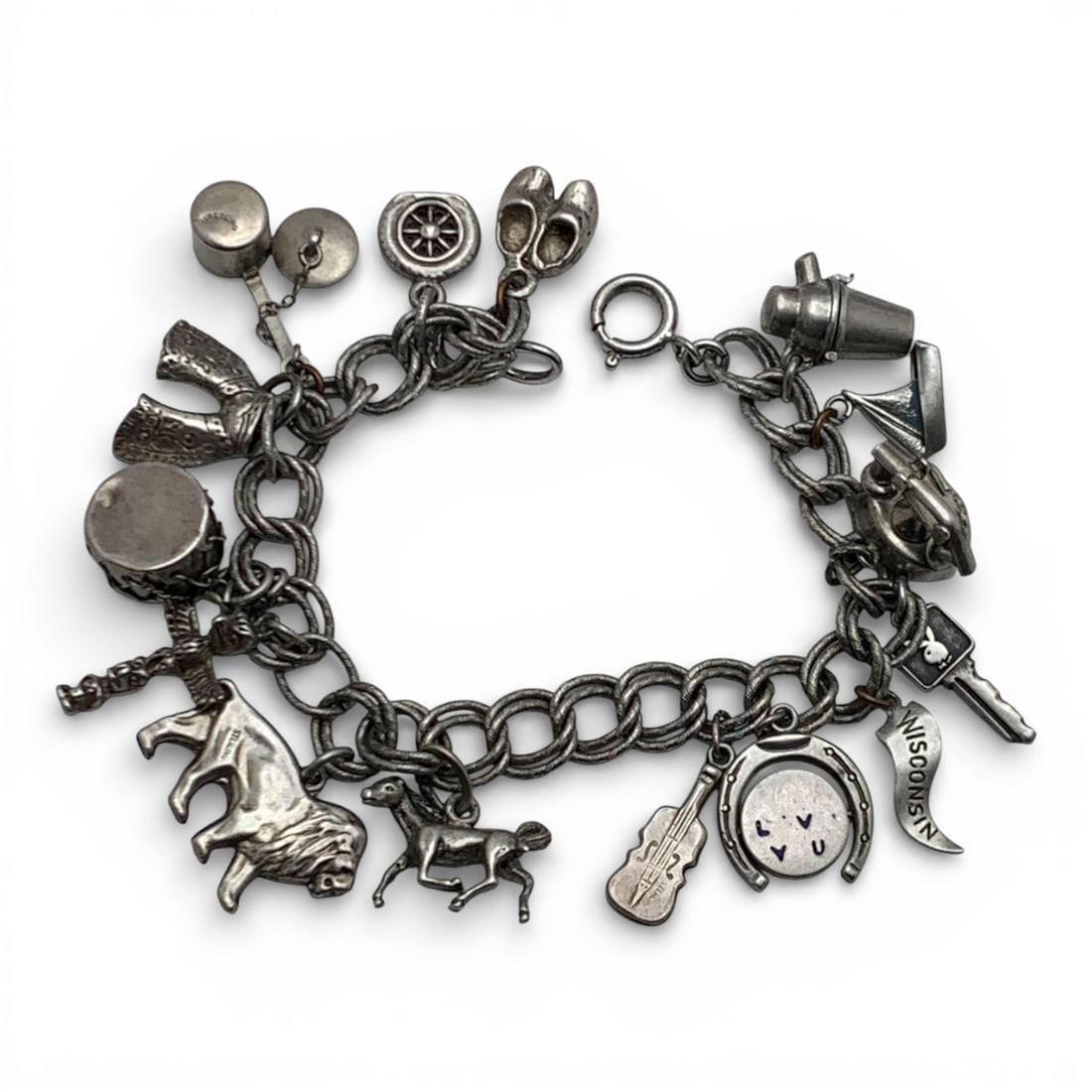 Sterling Silver Charm Bracelet: Marked Sterling - 7 1/4" Long - 34.1 Grams