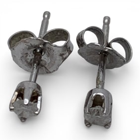 Pair Of 14k White Gold & Diamond Earrings