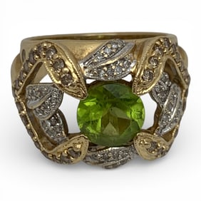 14k Yellow Gold Champagne Diamond & Spinel Ring