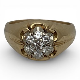 14k Yellow Gold & Diamond Cluster Ring