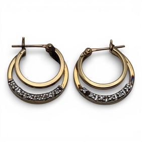Pair Of 14k Yellow Gold & Diamond Hoop Earrings