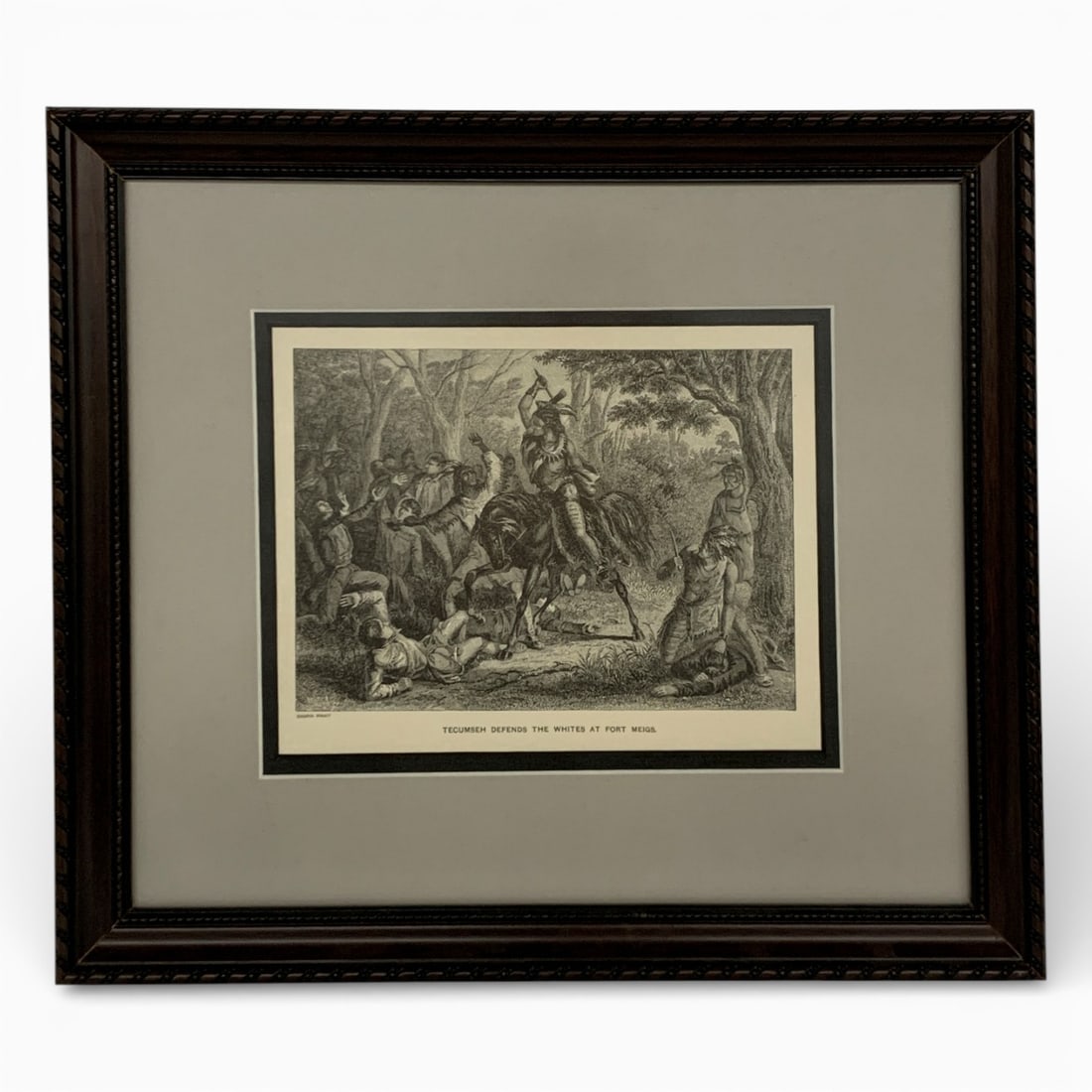 Chapin Engraving, Tecumseh Defends The Whites: Chapin Pinxit. Tecumseh Defends The Whites At Fort Meigs. Framed And Under Glass: 12.5" X 14.25".