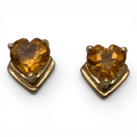 Pair Of 14k Yellow Gold & Orange Spinel Earrings